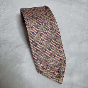 Robert Talbott Seven Fold Silk Tie Orange Blue Gold Woven Necktie